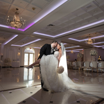 Bride and groom in the ballroom