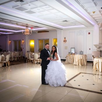 Bride and groom in the ballroom
