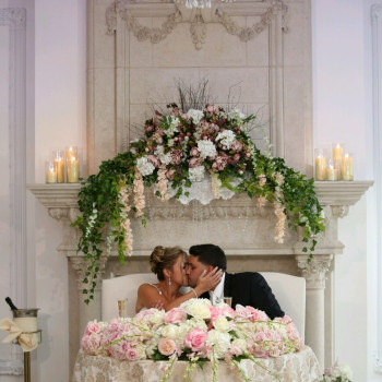 Bride and groom in the ballroom